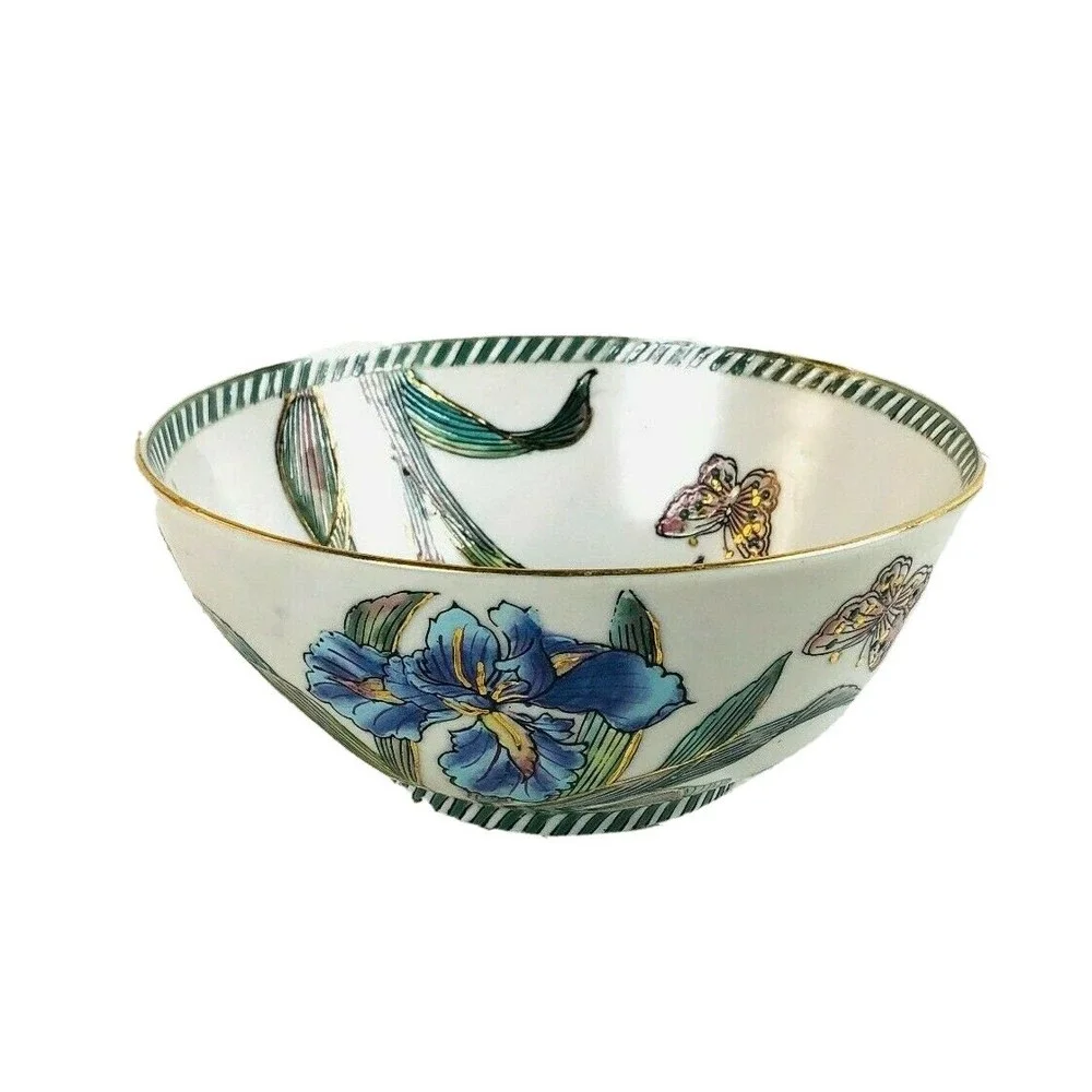 Andrea by Sadek Butterfly Iris Motif Hand Painted Textured Decorative Bowl